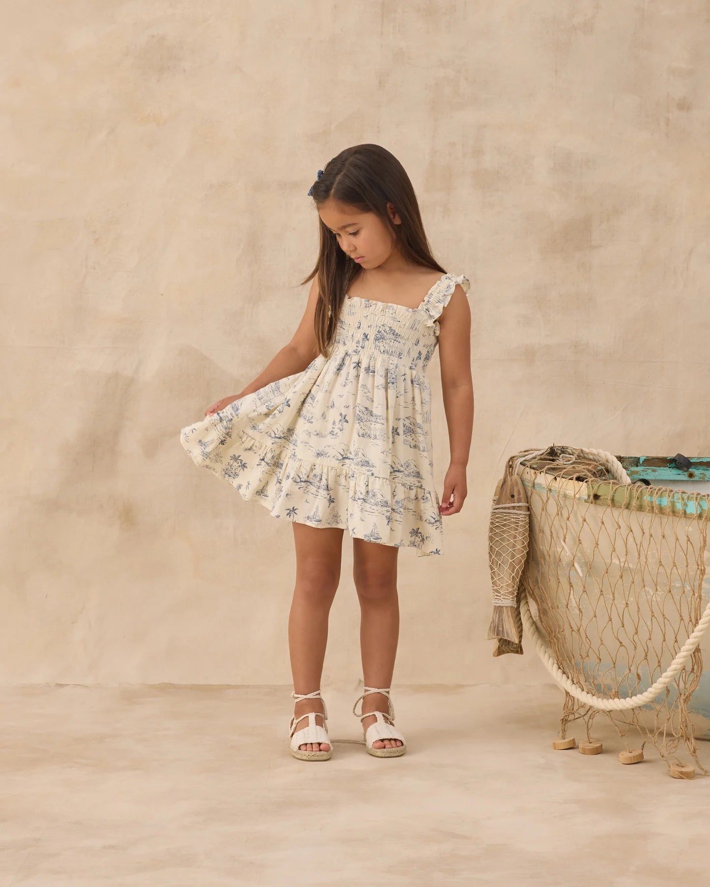 Natural Ocean Toile Sutton Dress