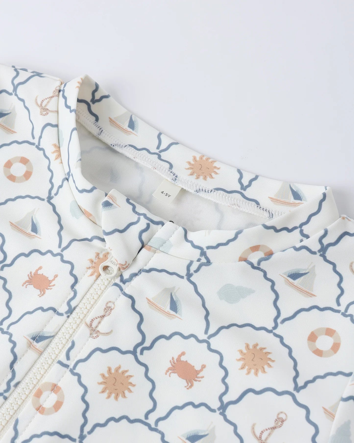 Ivory Nautical Crop Rashguard Swimsuit 3pc Set