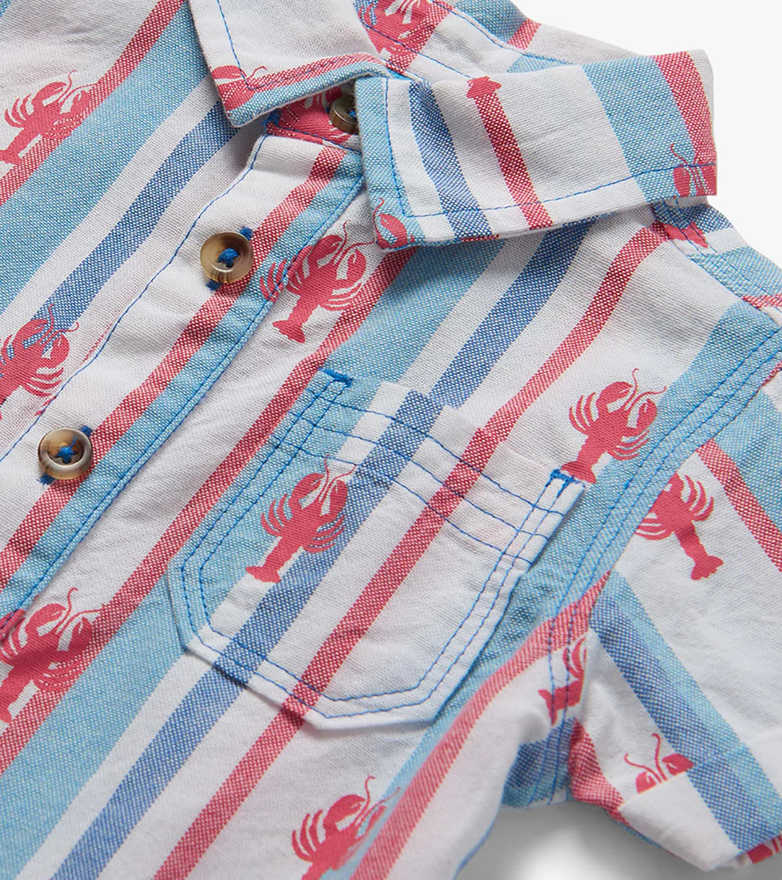 White/Blue/Red Lobsters Woven Polo Romper