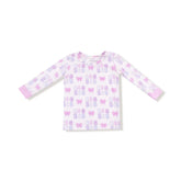 long sleeve top and long pants with Big Sis all over with bows in different shades of pink and purple