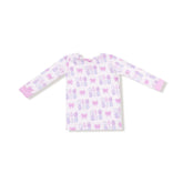 long sleeve top and long pants with Big Sis all over with bows in different shades of pink and purple