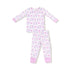 long sleeve top and long pants with Big Sis all over with bows in different shades of pink and purple