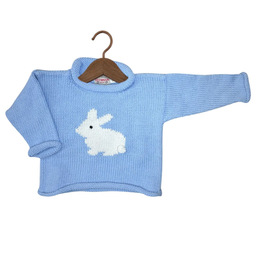 Blue/White Single Bunny Roll Neck Sweater