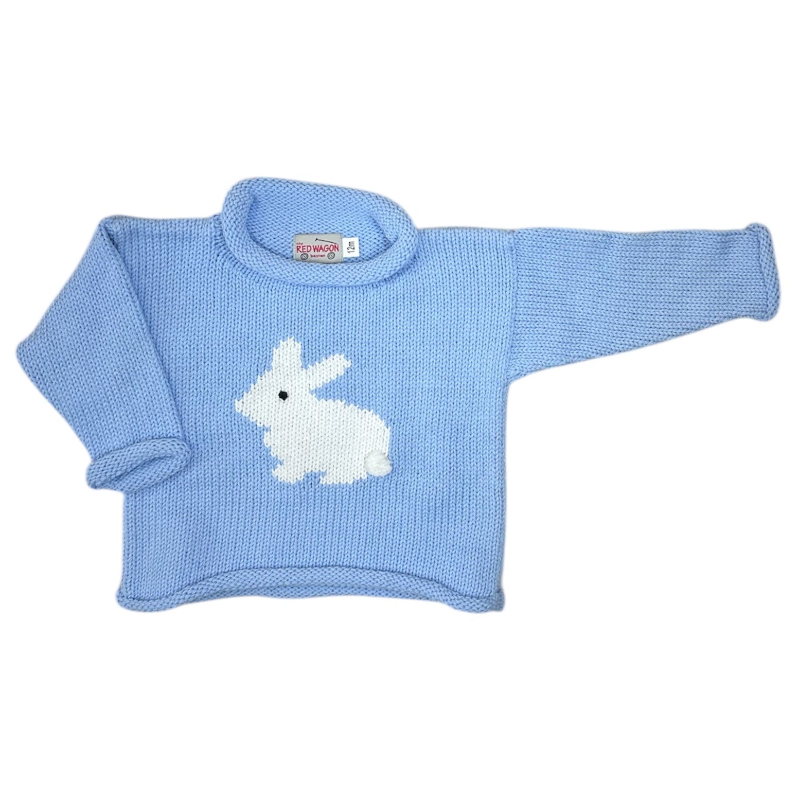 blue sweater with white bunny