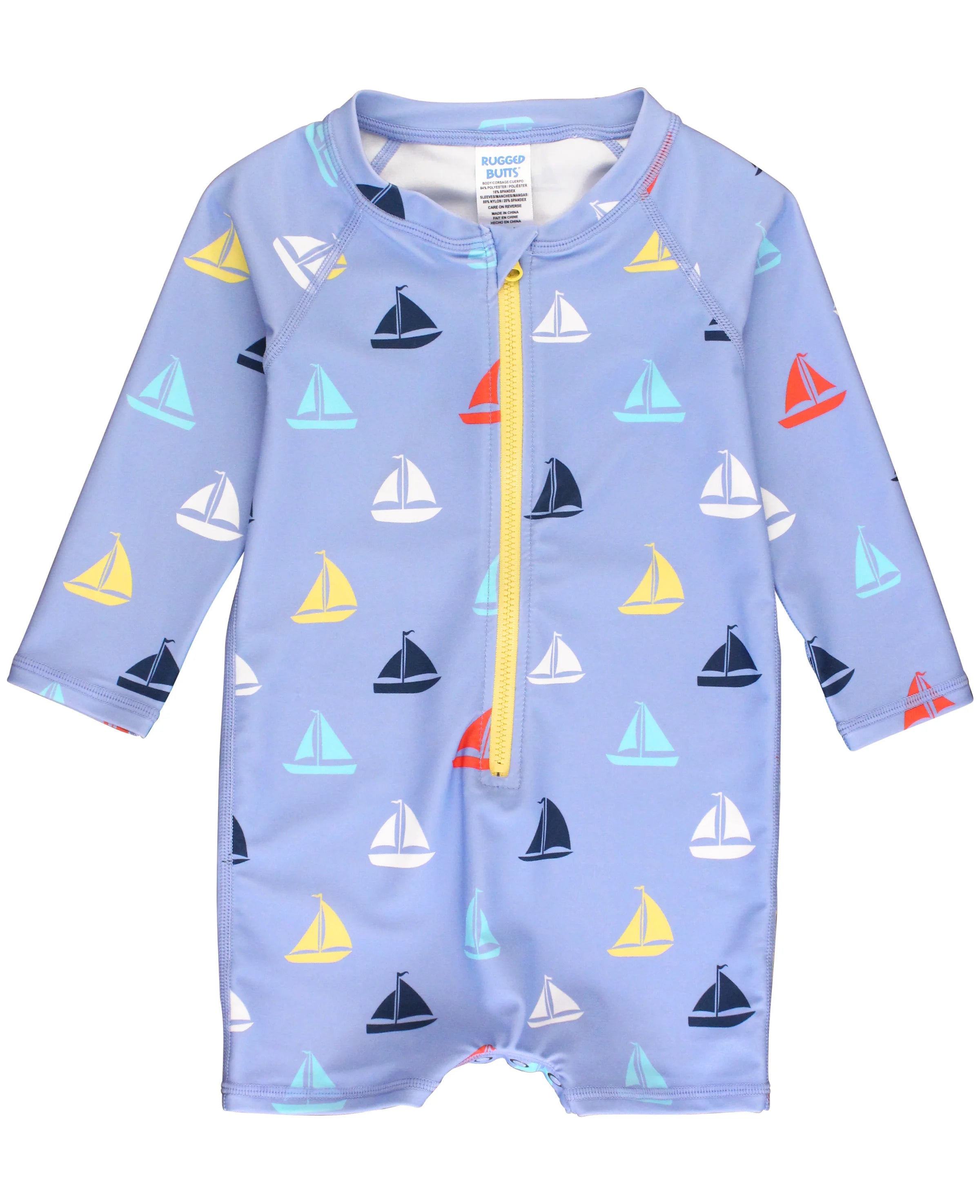 Babyblau Gelb Multi Sailboats Einteiliger Rashguard Badeanzug mit ReiBverschluss Der Rote Wagen The Red Wagon
