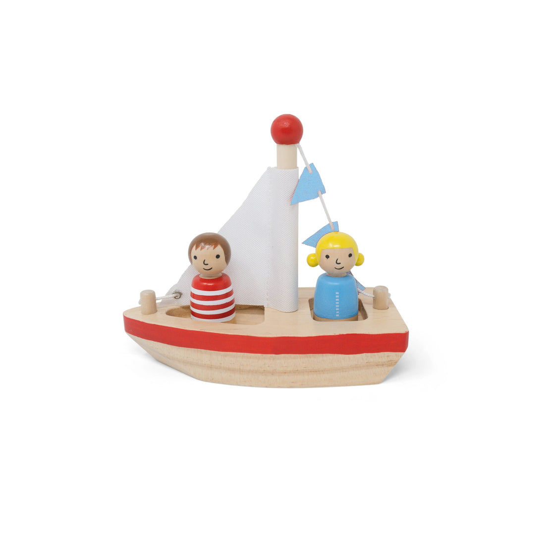 wooden boat toy with boy and girl figures