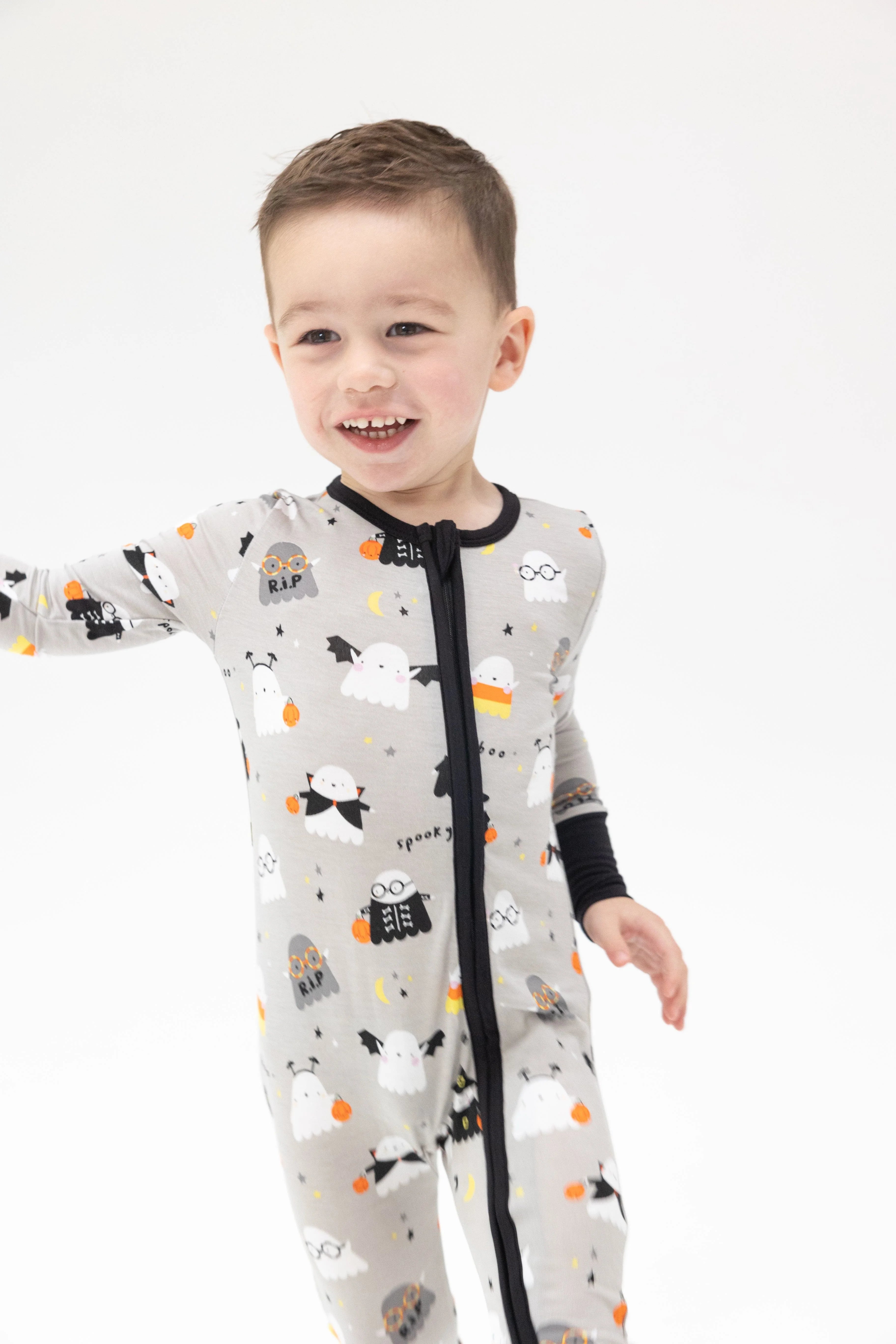 grey costumed ghosts baby halloween romper