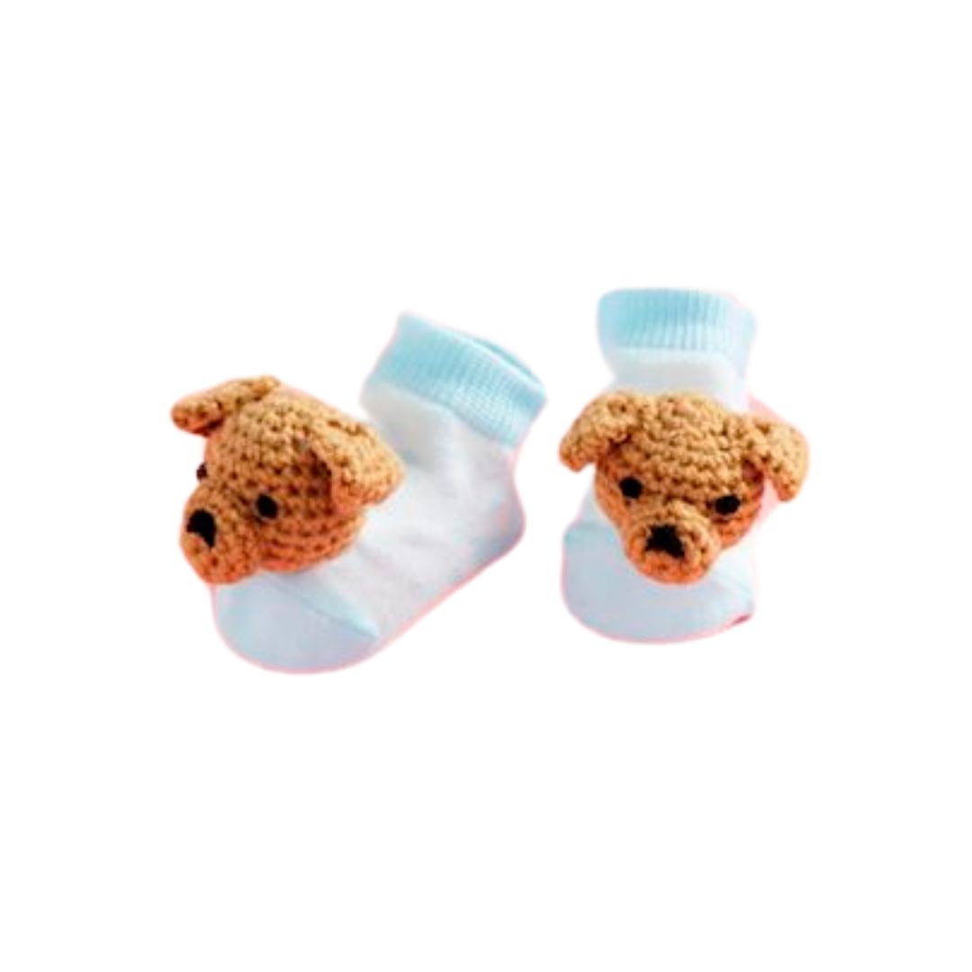 Blue Dog Crochet Rattle Socks