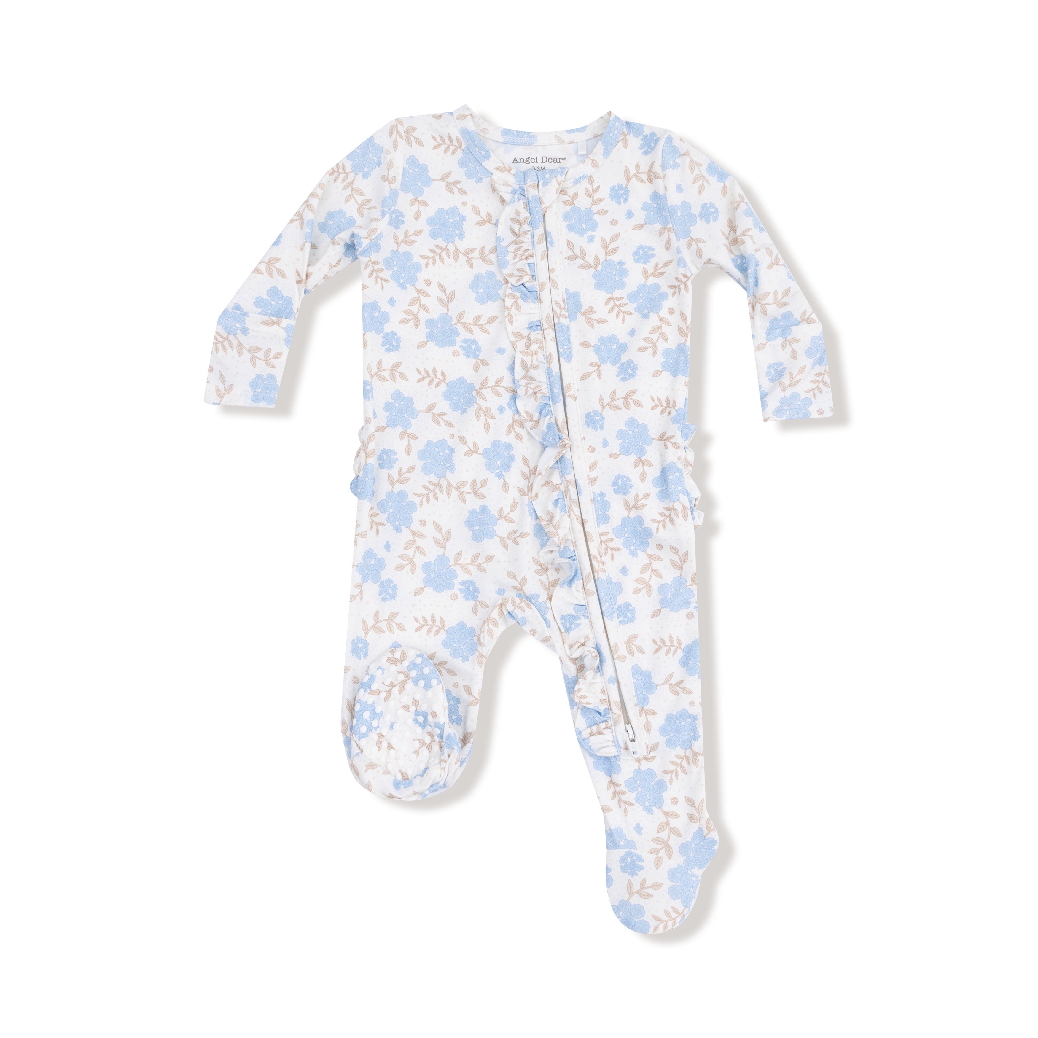 Baby Blue Floral Ruffle 2 Way Zipper Footie