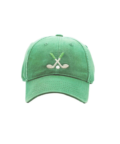 green hat with golf clubs