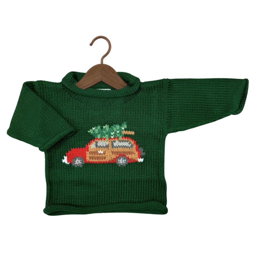 Hunter Green Woody Wagon Christmas Roll Neck Sweater (Sizes 10, 12 and 14)