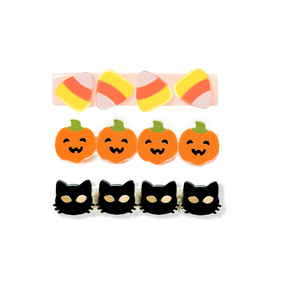 Children's Cat, Candy Corn & Pumpkin Hair Clips 3pc Set The Red Wagon