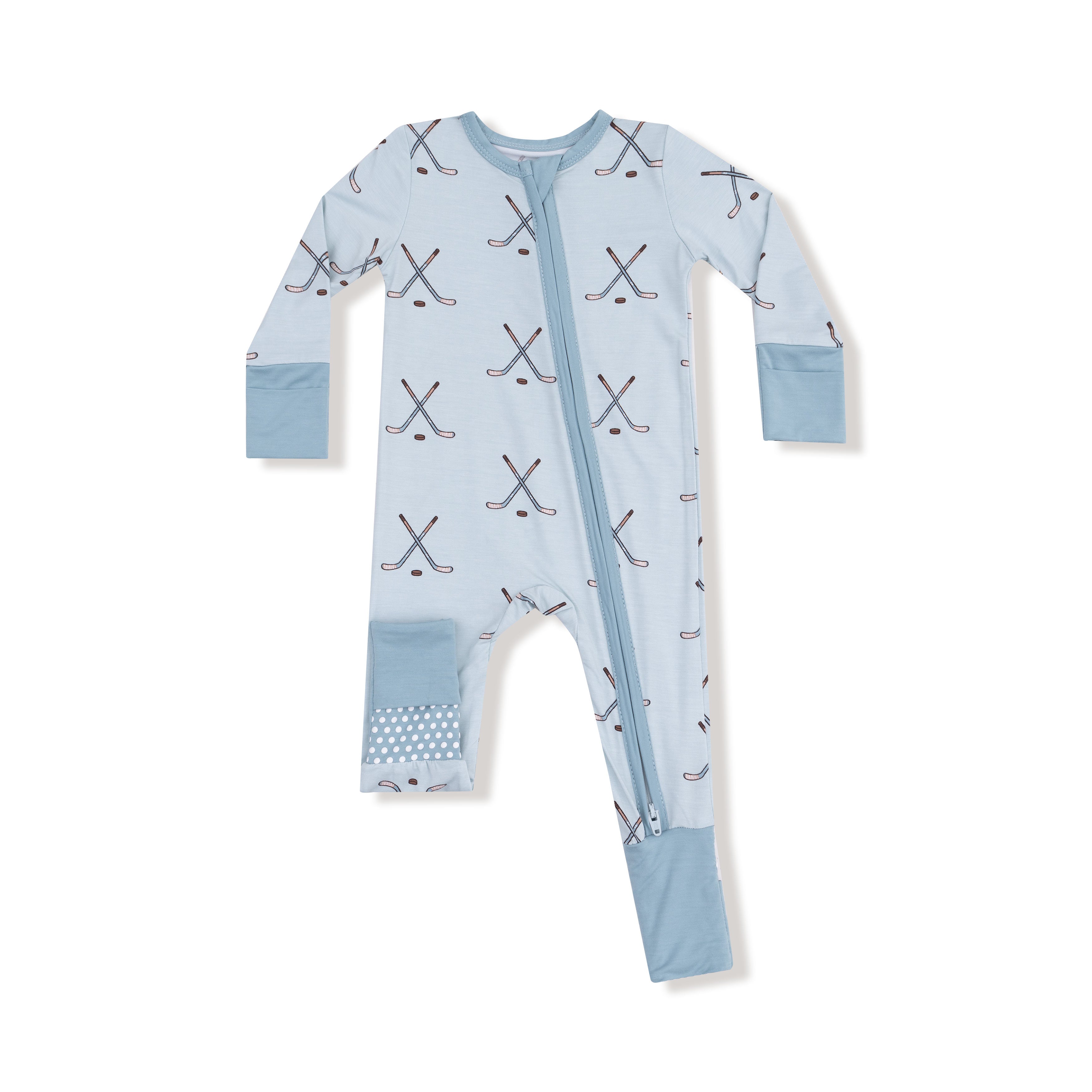 Light Blue Hockey 2 Way Zipper Romper