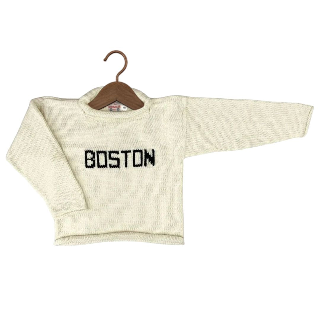 Ivory and Navy Boston Roll Neck Sweater
