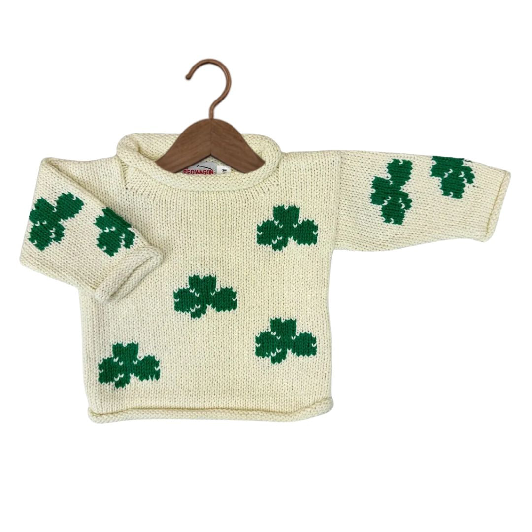 Ivory All Over Shamrocks Roll Neck Sweater