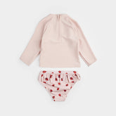 pink rashguard top and ladybug bottom baby swimsuit