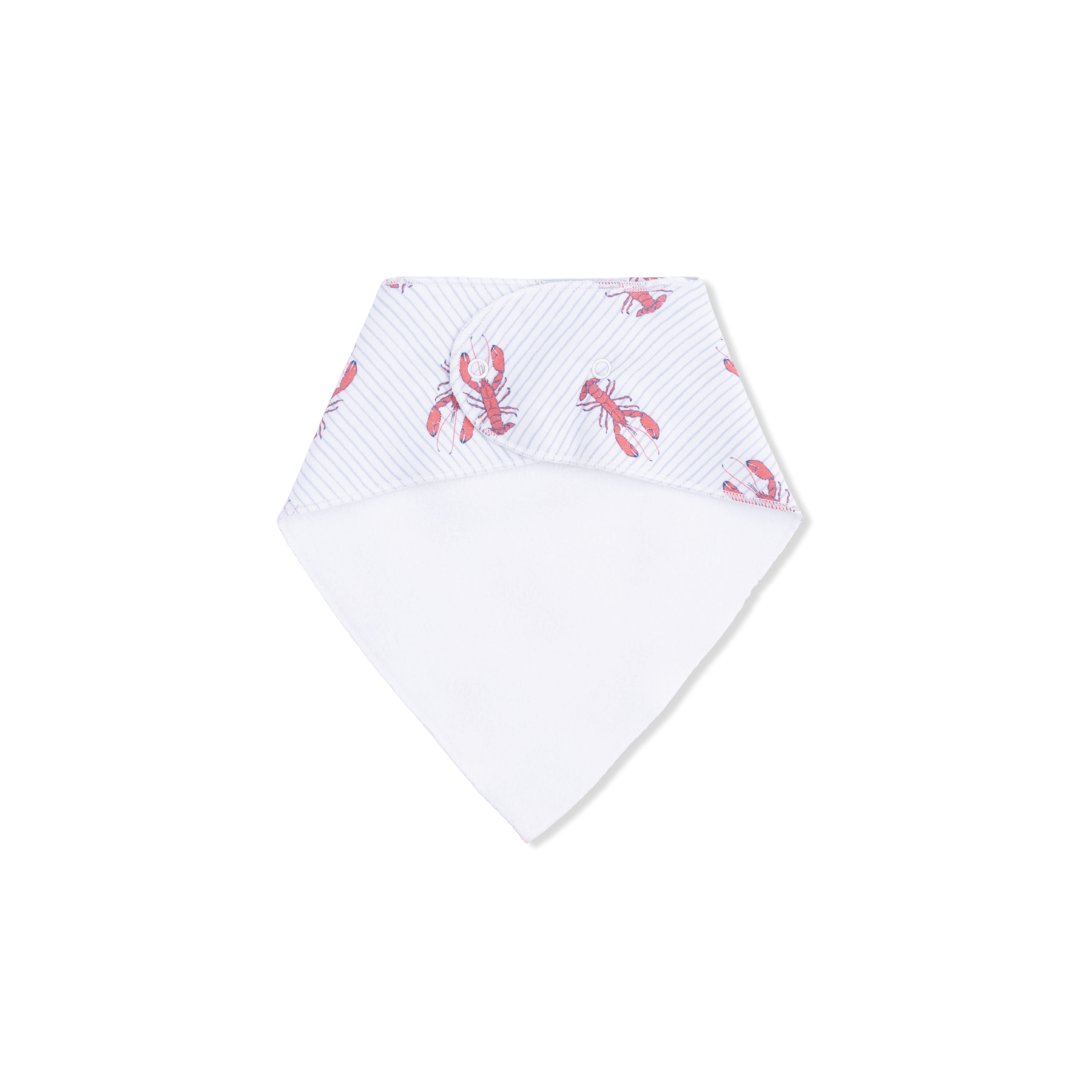 Hexagonal baby blanket with red lobster pattern on a white background
