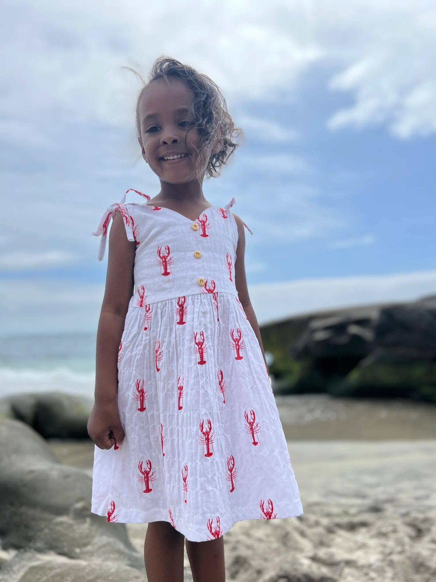 white summer lobster dress