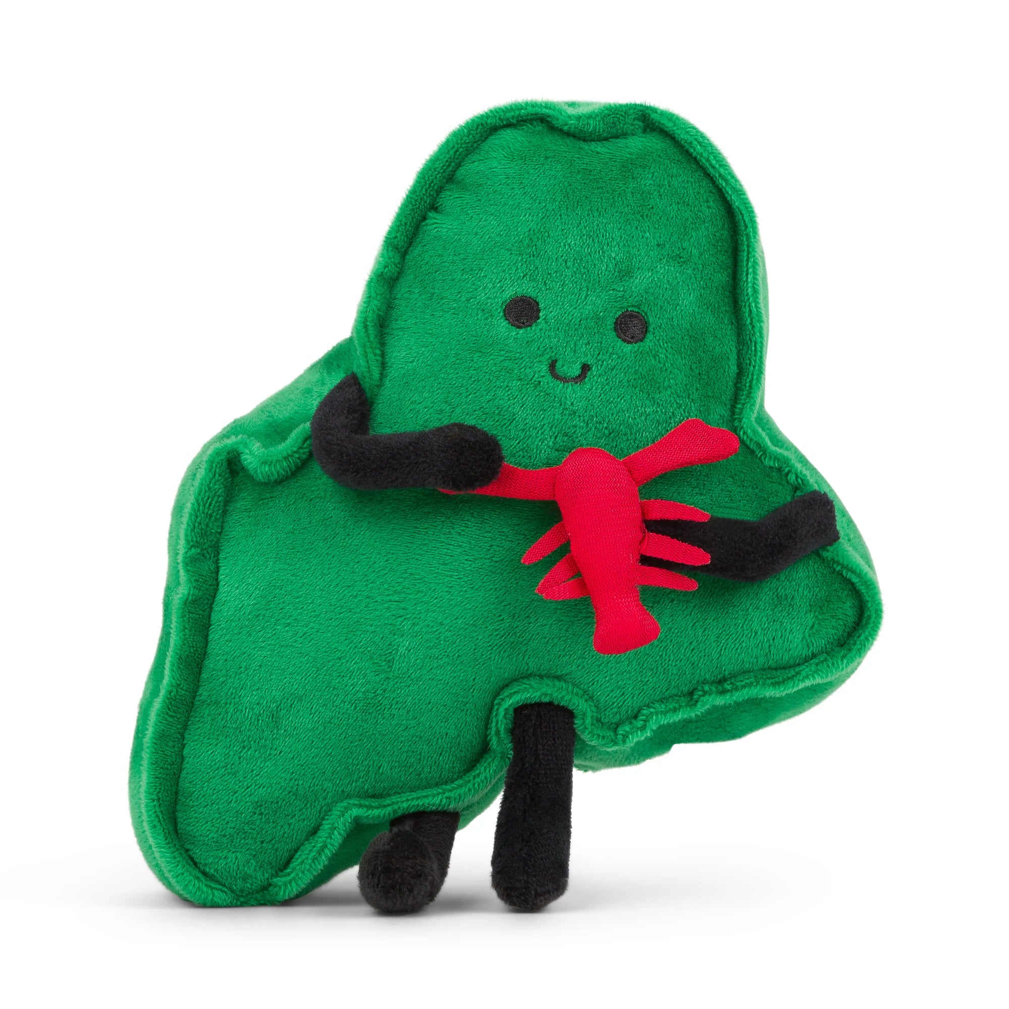 green maine state shaped plush with red lobster