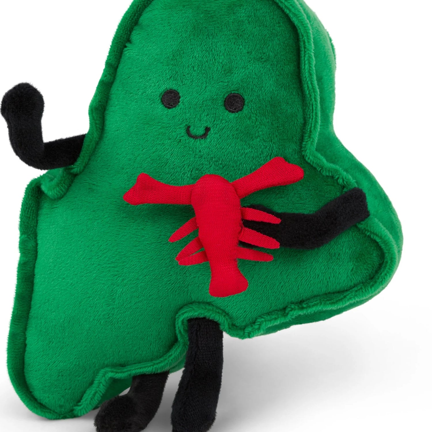 green maine state shaped plush with red lobster