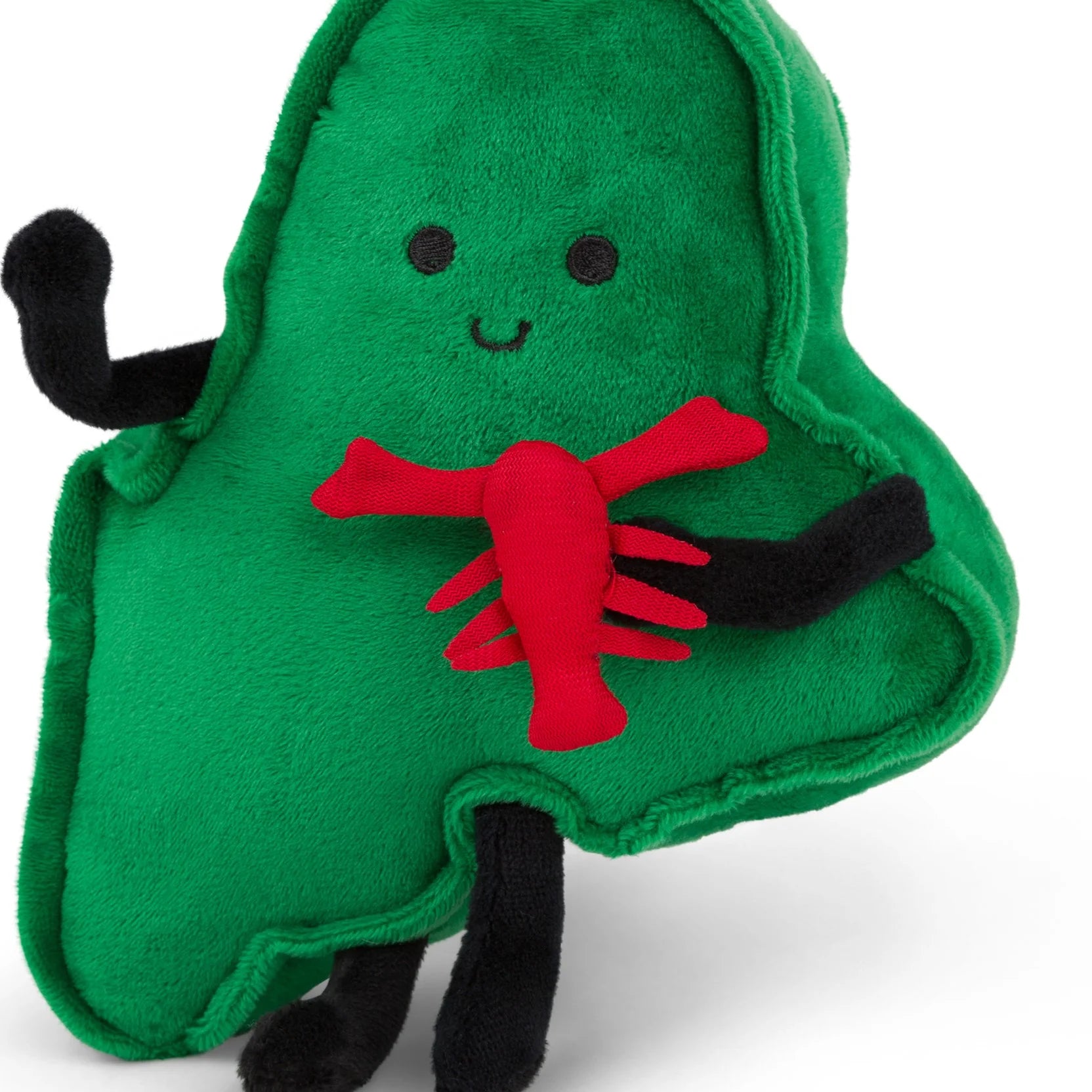 green maine state shaped plush with red lobster
