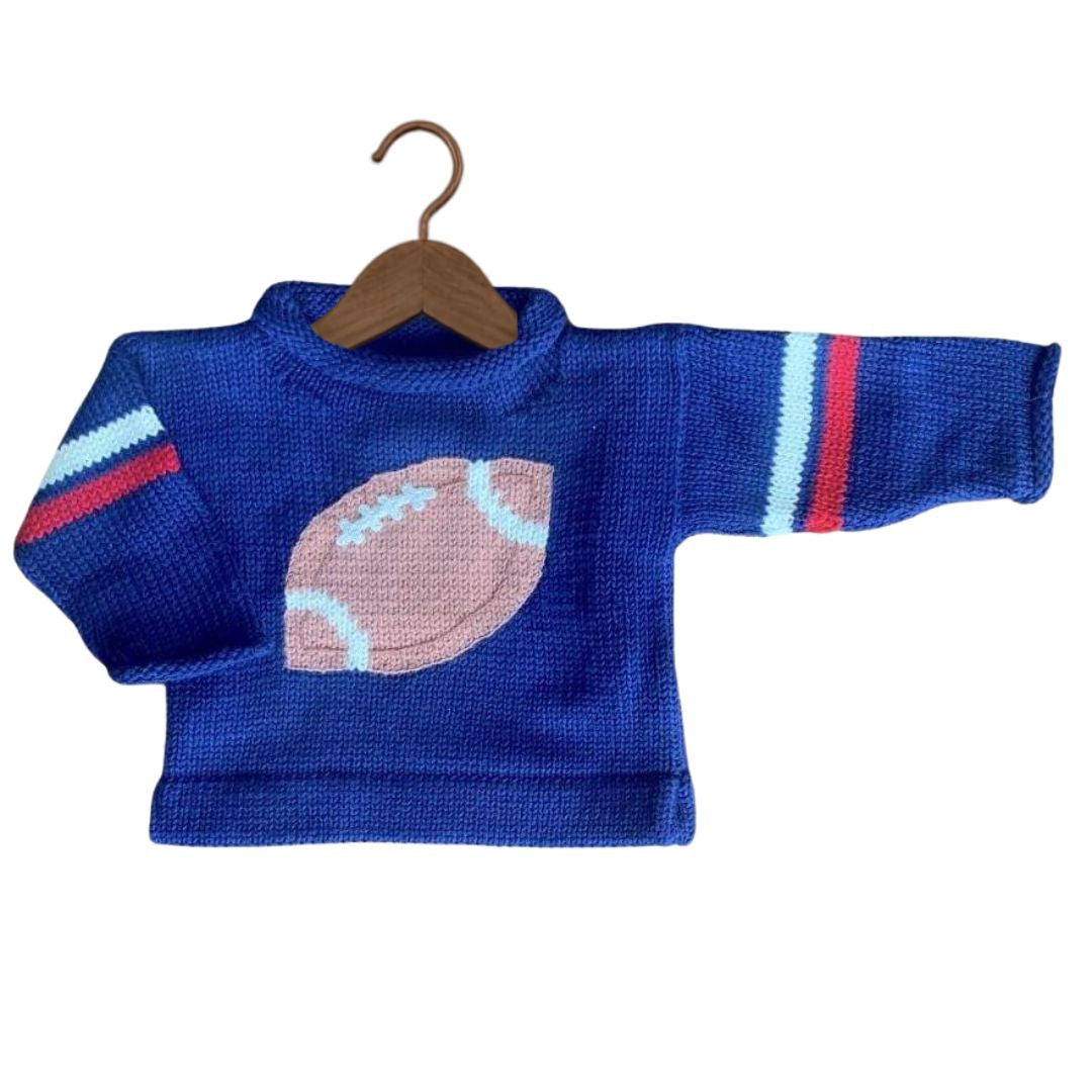 Marineblauer und roter Fußball-Rollkragenpullover