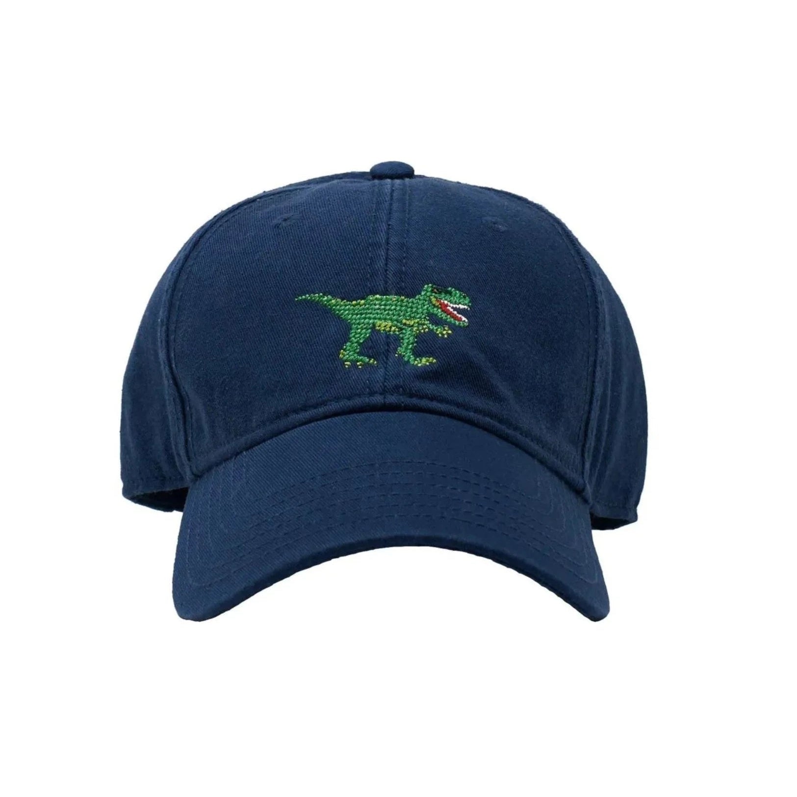 navy baseball hat with green embroidered t rex
