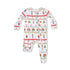 Christmas-themed baby onesie with patterns on a white background