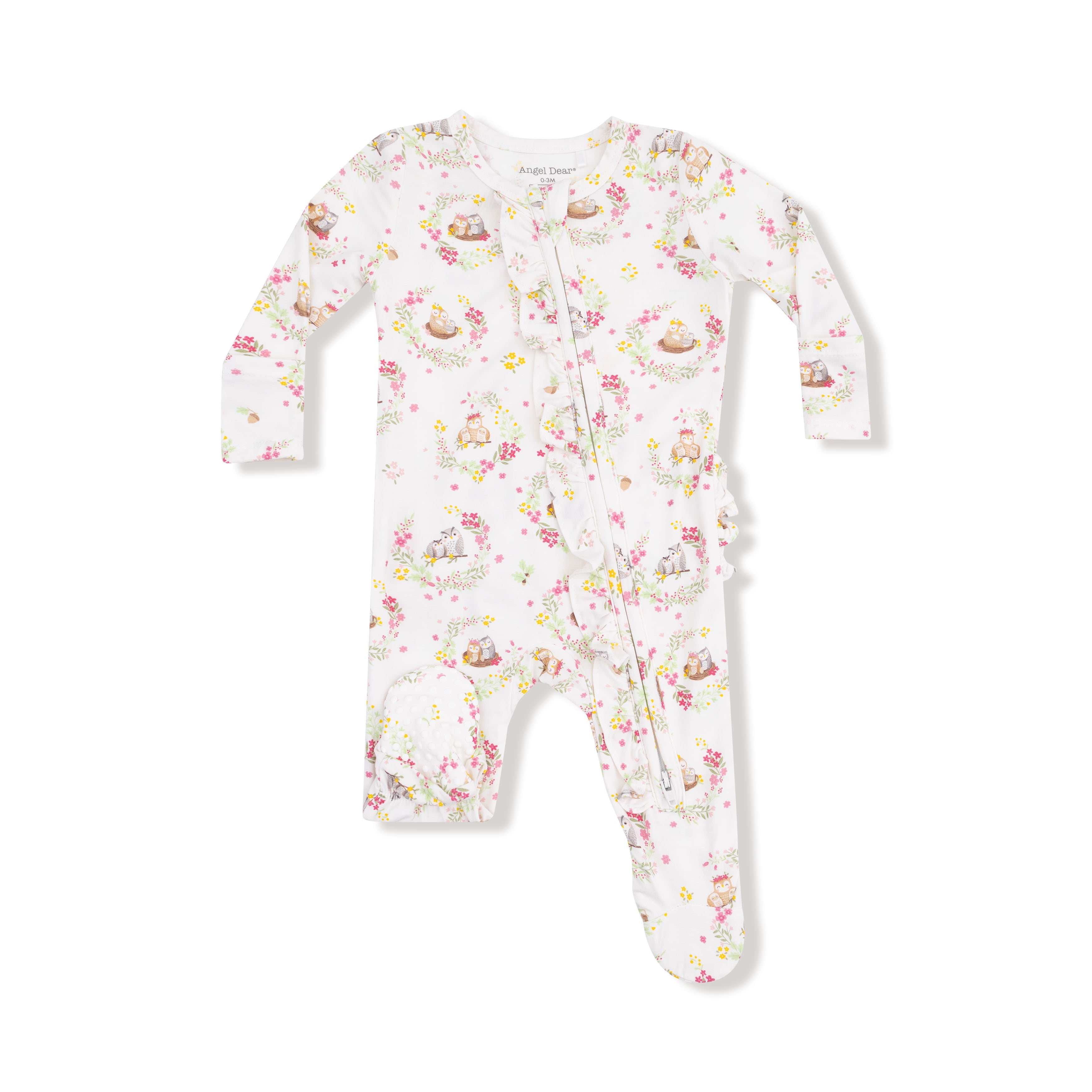 Floral-patterned baby onesie on a white background