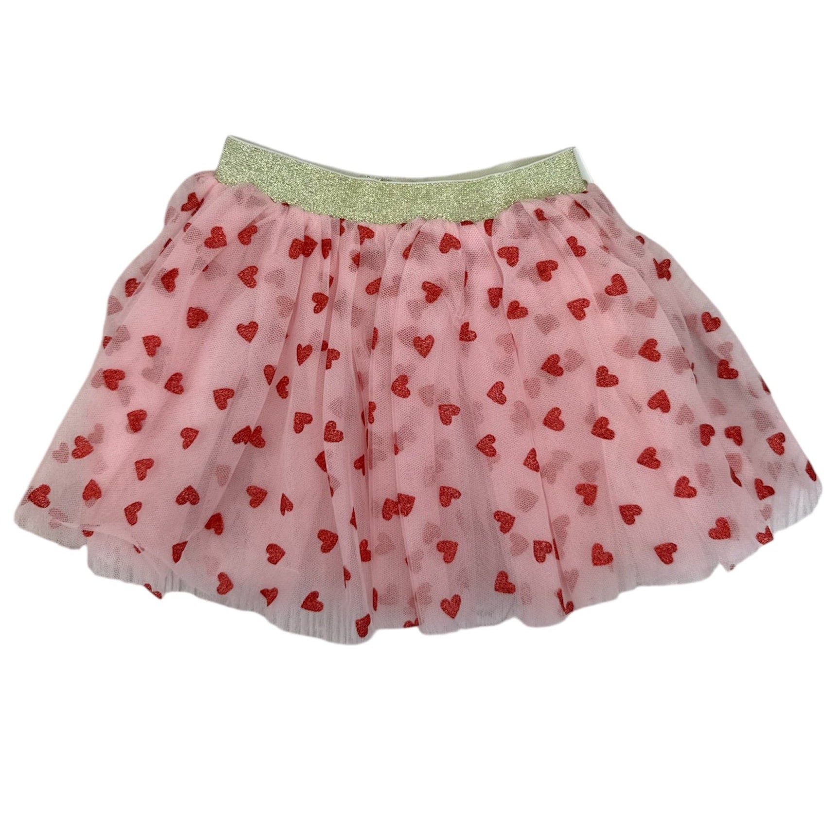 pink tutu with sparkle red hearts with gold elastic waistband