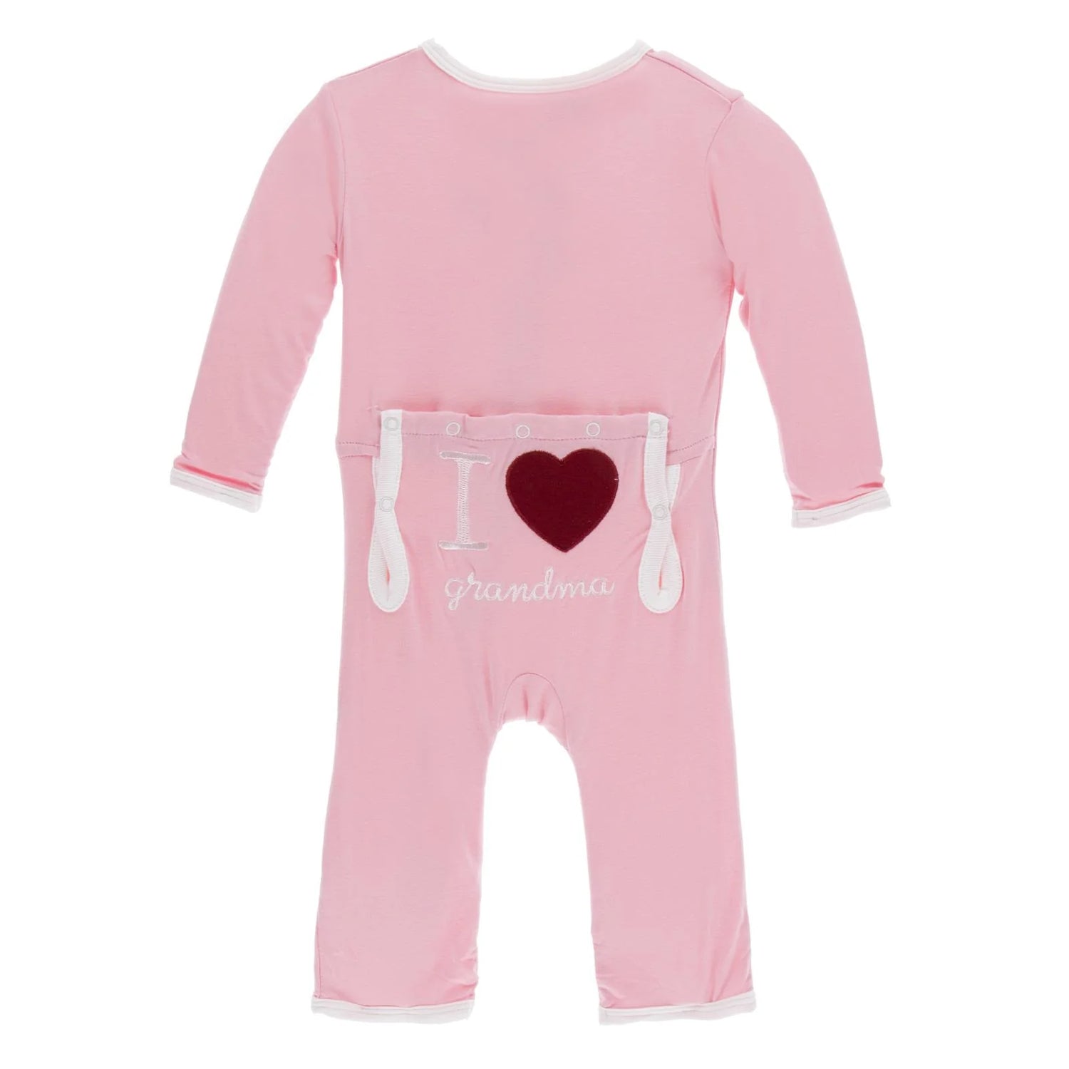 pink coverall with i heart grandma embroidered on bum