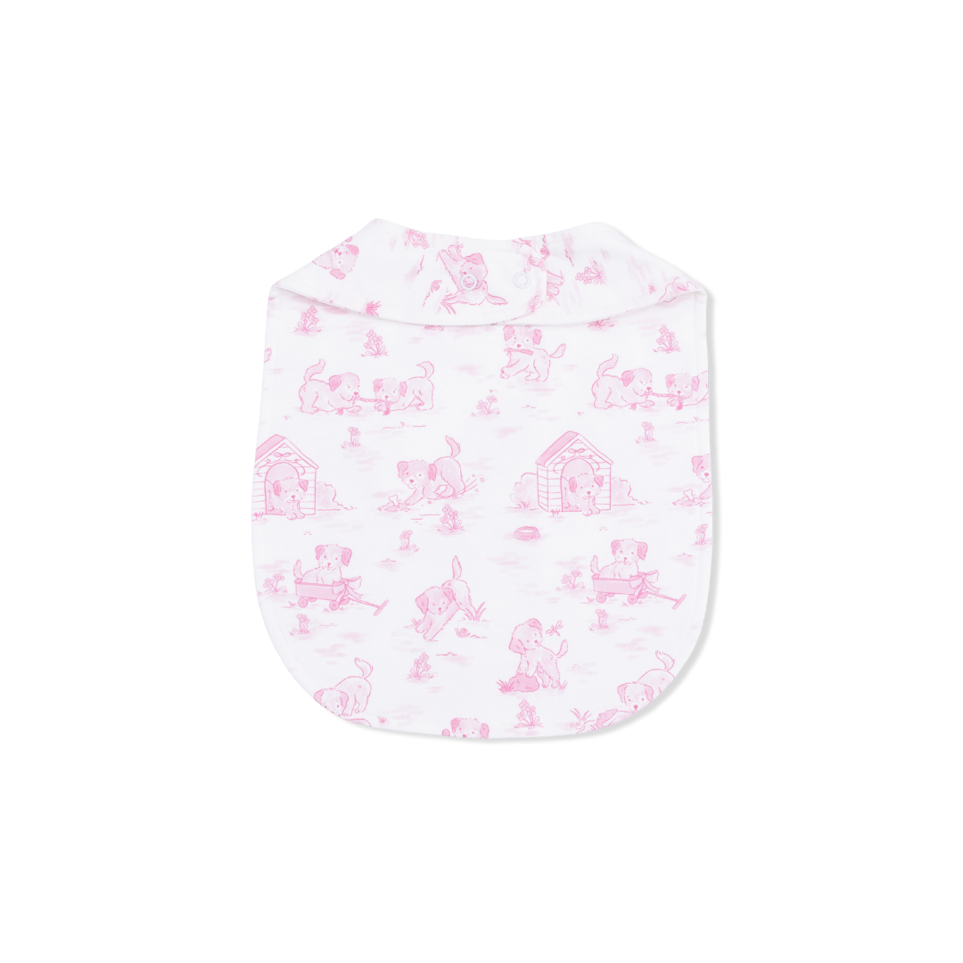 Baby blanket with pink dog pattern on a white background