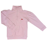 pink long sleeve quarter zip sweatshirt with red lobster embroidered