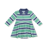 green and navy rugby stripe dress