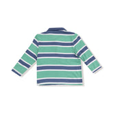 green and navy striped polo shirt
