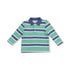 green and navy striped polo shirt