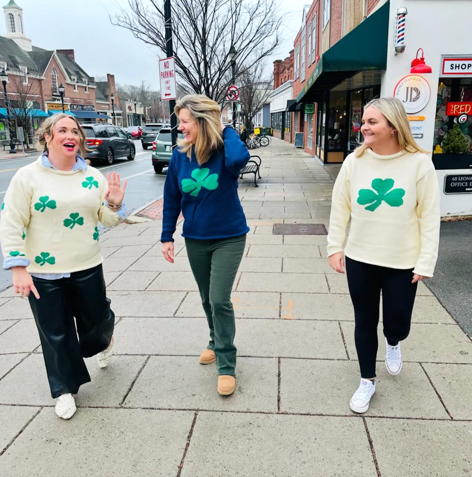Ladies Navy Shamrock Sweater (Classic Fit)
