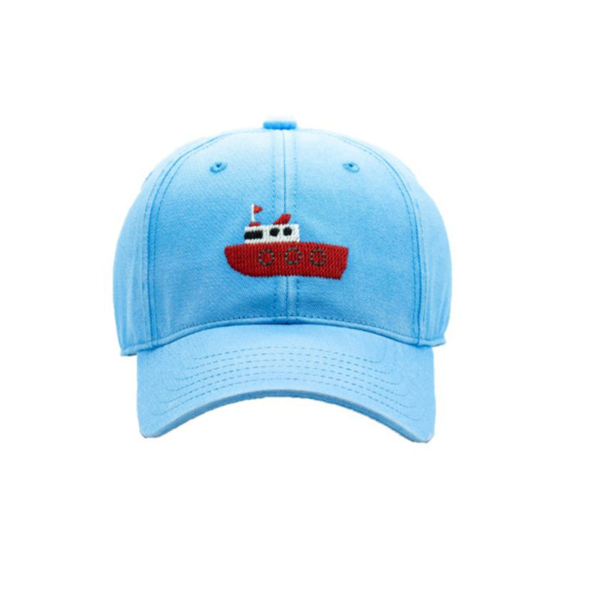 blue hat with red boat