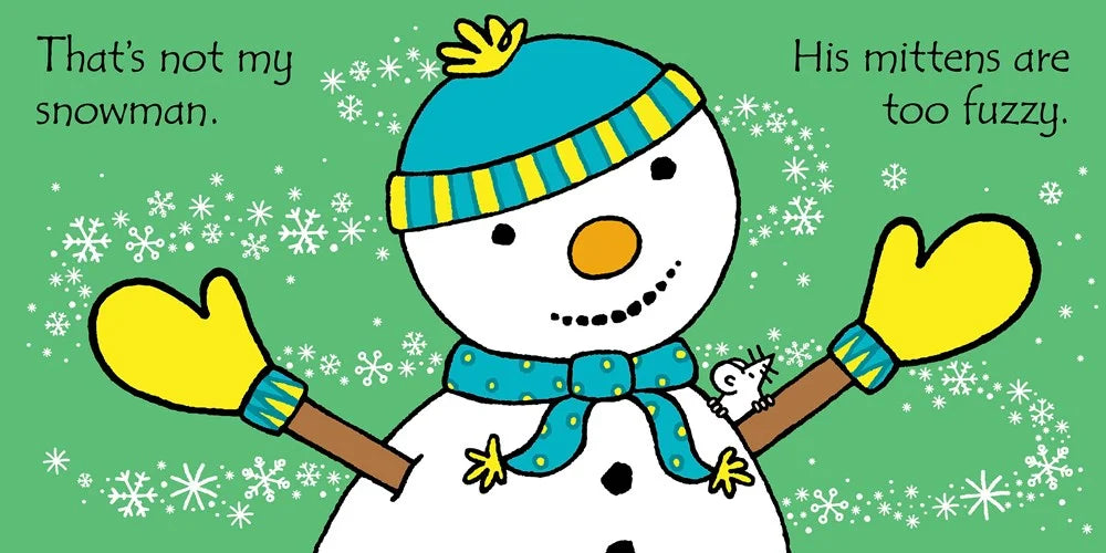 Cartoon snowman with text on a green background