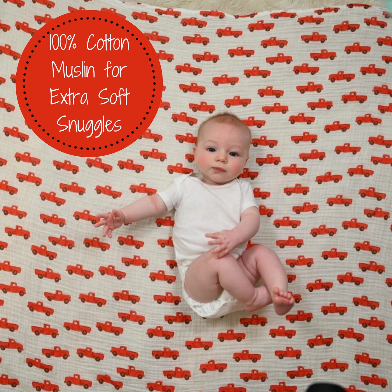 red trucks baby swaddle blanket