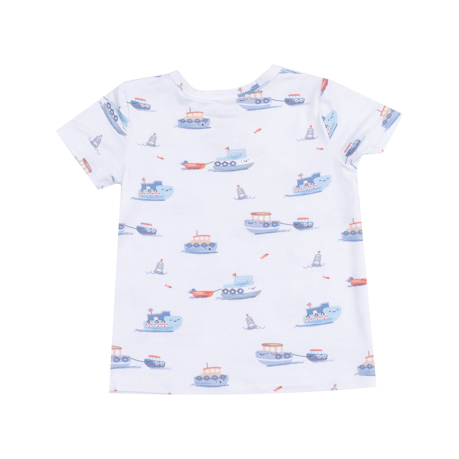 White/Blue Tugboats Crewneck Tee & Short 2pc Set