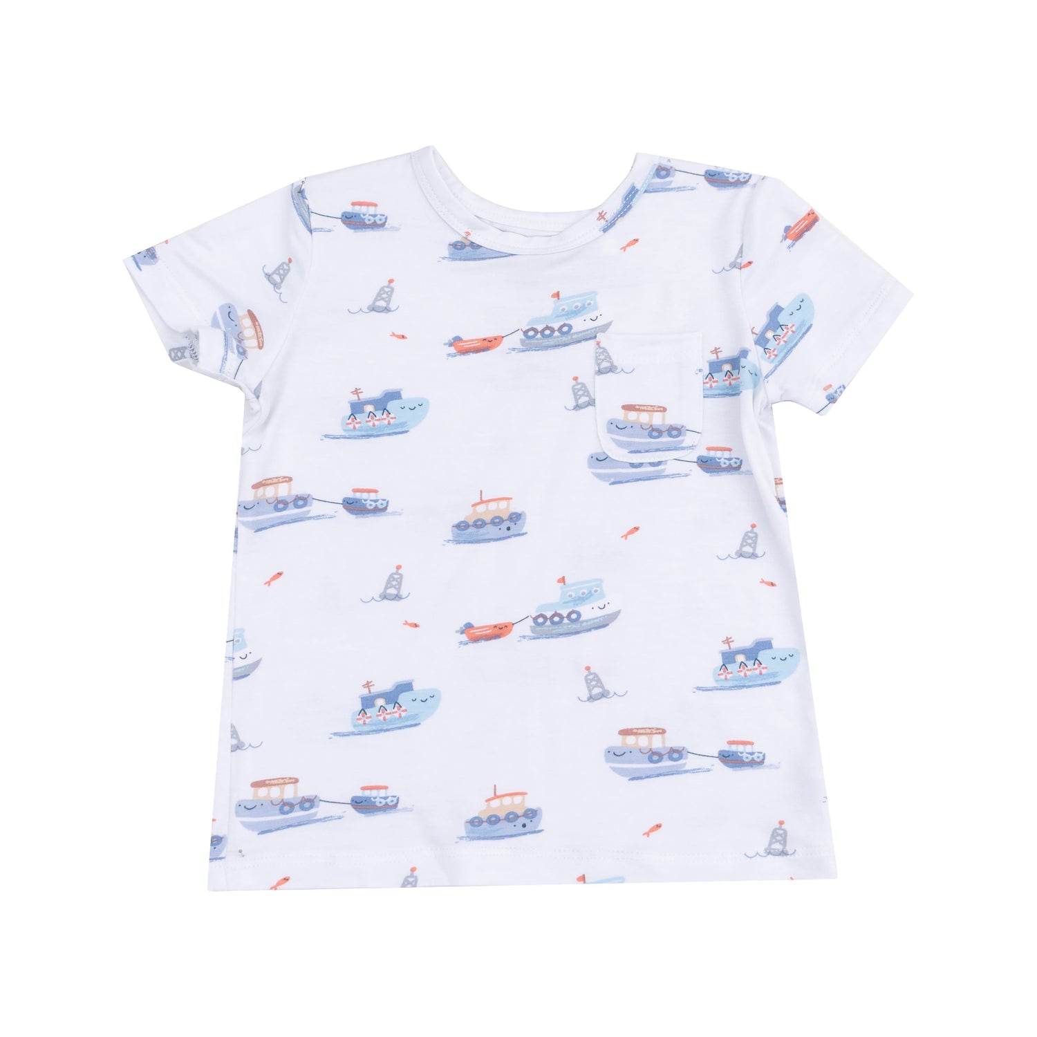 White/Blue Tugboats Crewneck Tee & Short 2pc Set