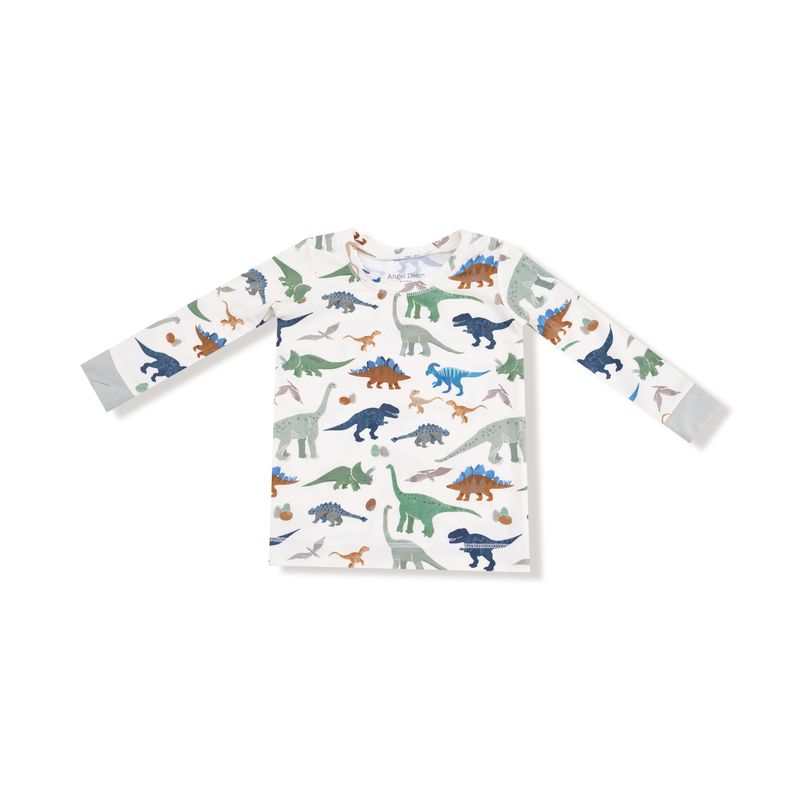 Long-sleeve shirt with dinosaur pattern on a white background