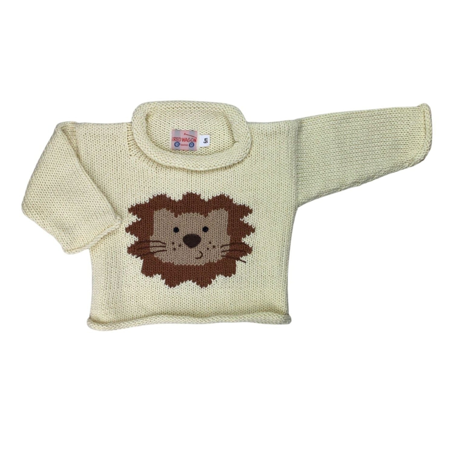 ivory long sleeve sweater with lion face