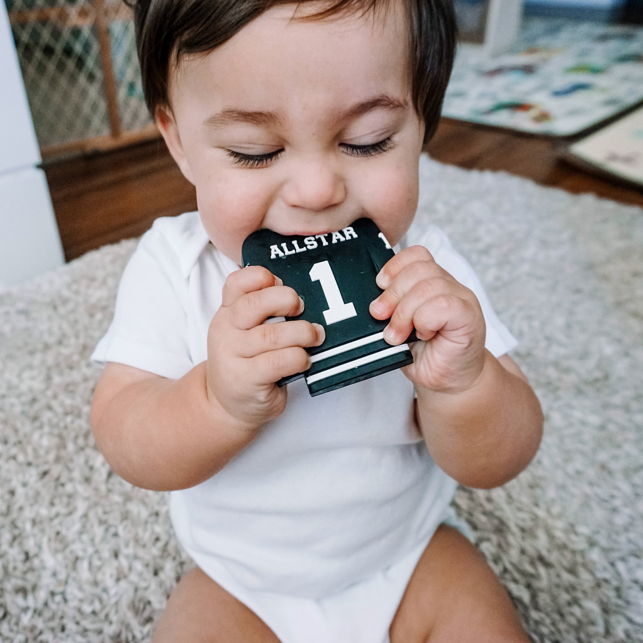 baby biting on teether