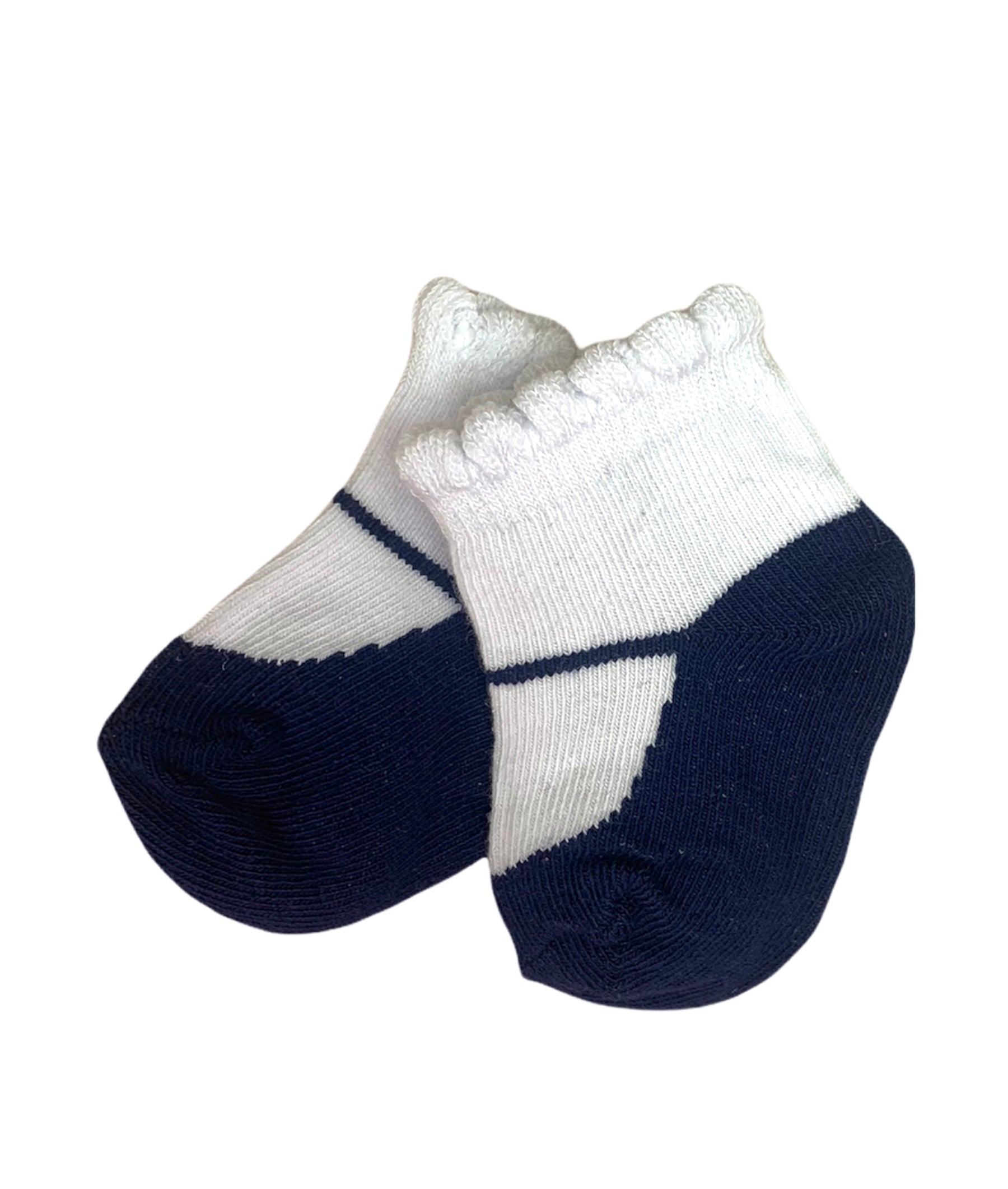 white socks with navy Mary Jane shoe design