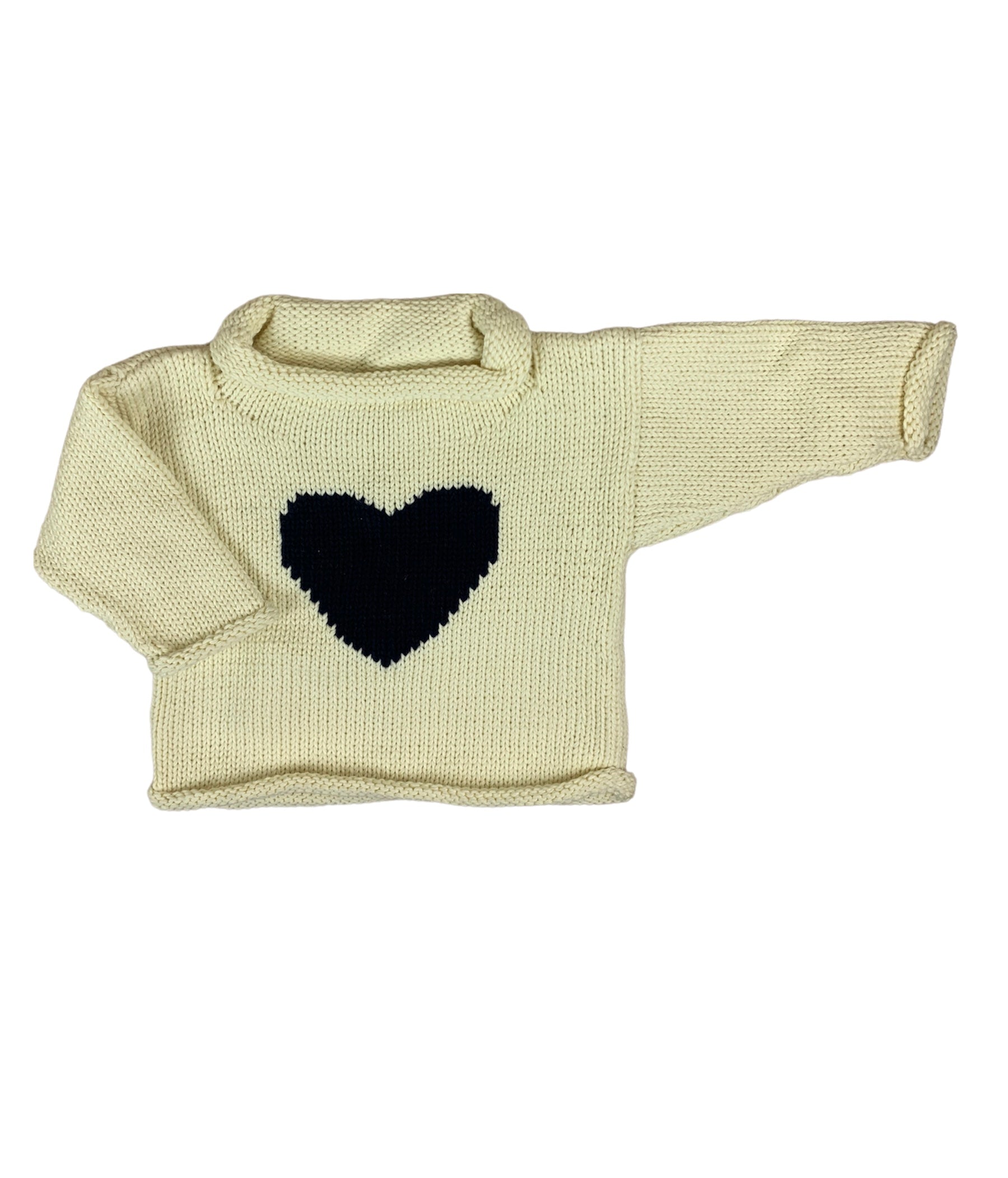 ivory sweater with navy heart in center