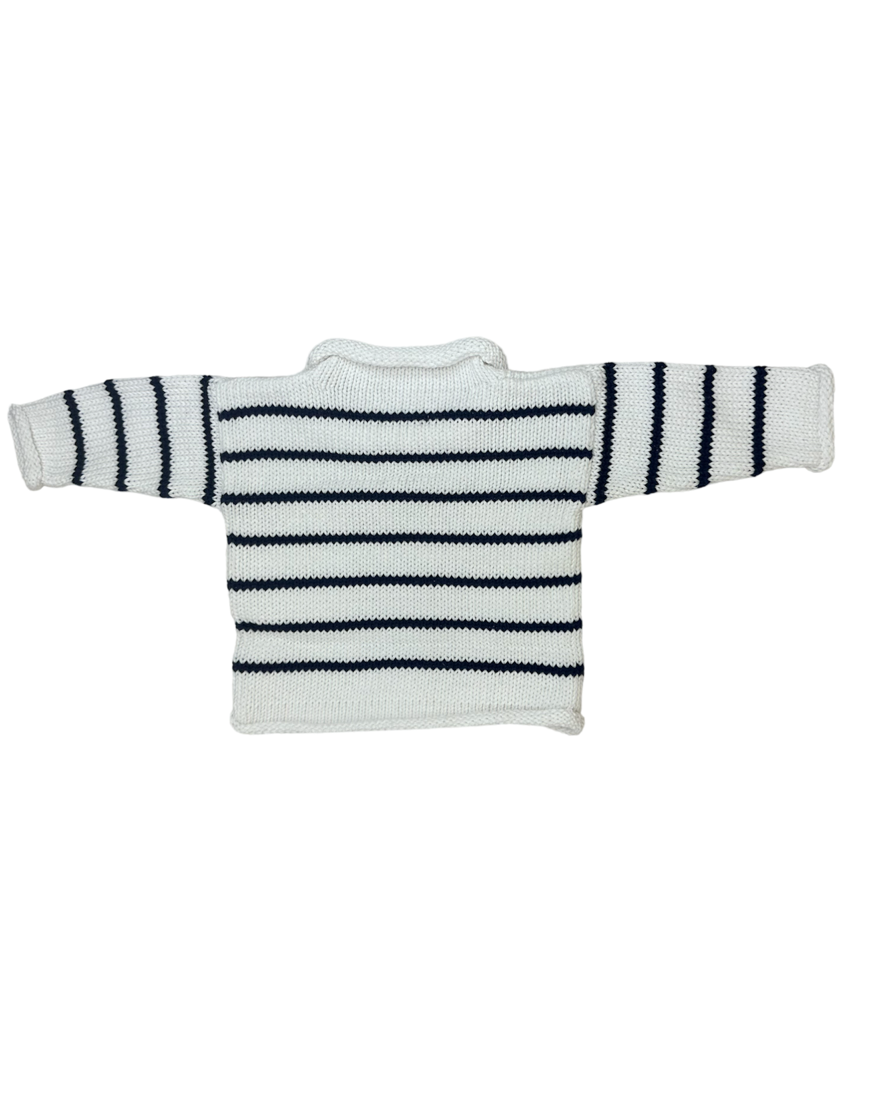 back of sweater white with navy stripes