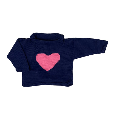 navy sweater with pink heart