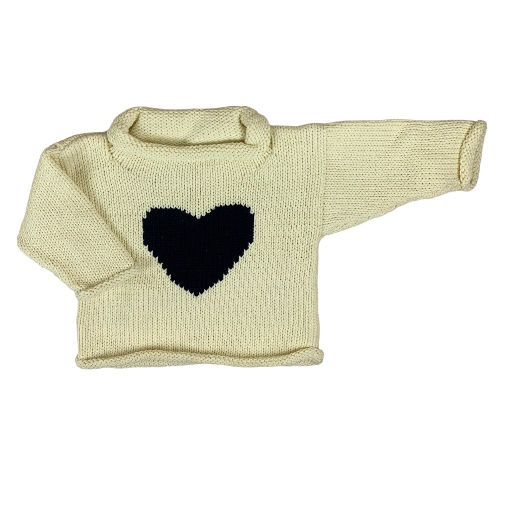 ivory sweater with navy heart in center